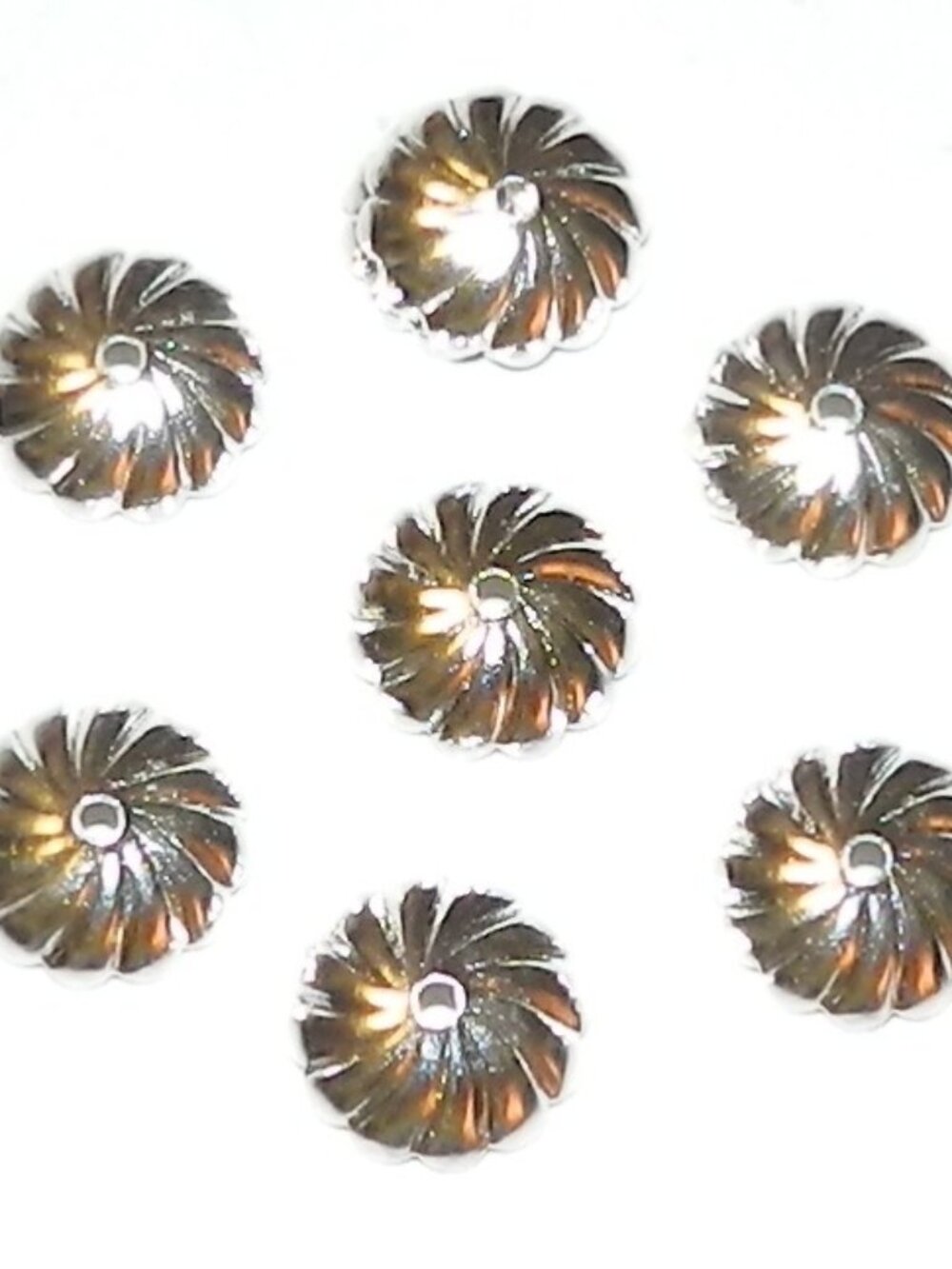 Silver 10mm Round Fluted Swirl Bead Cap Jewelry & Beading Component 20pc M694